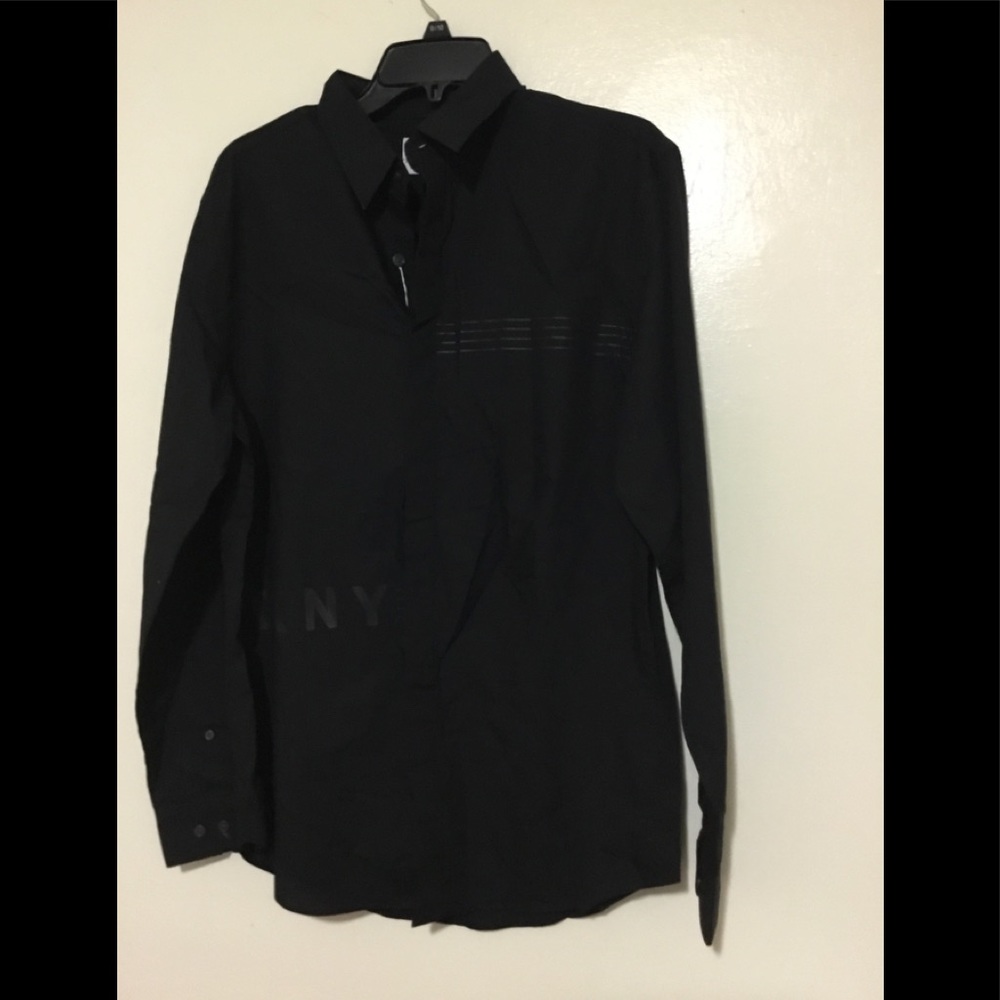 DKNY black long sleeve man shirt 100% cotton med.
